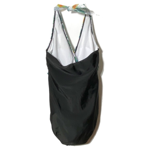 Swimsuit One Piece Halter Tie Neckline Floral Black Small - Picture 11 of 11